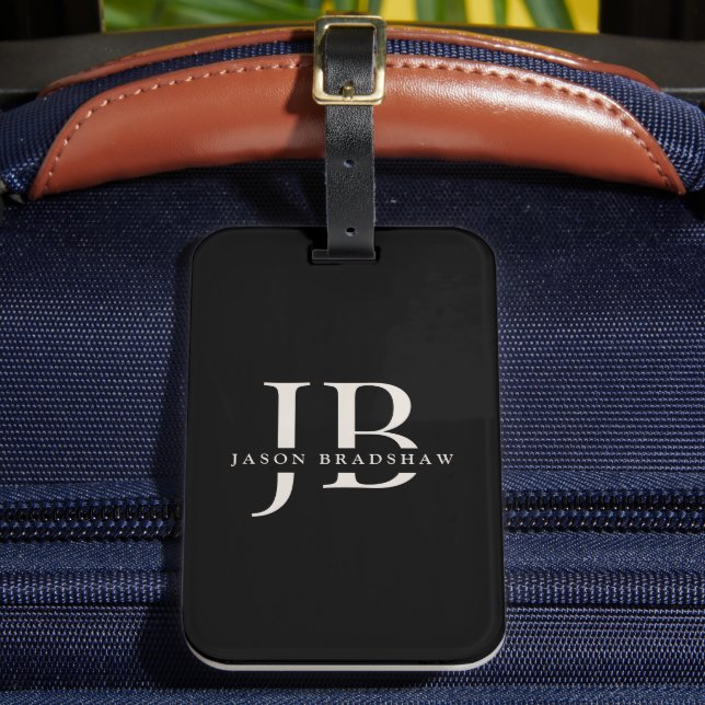 Classic Elegant Monogram and Name Black Luggage Tag (Front Insitu 2)