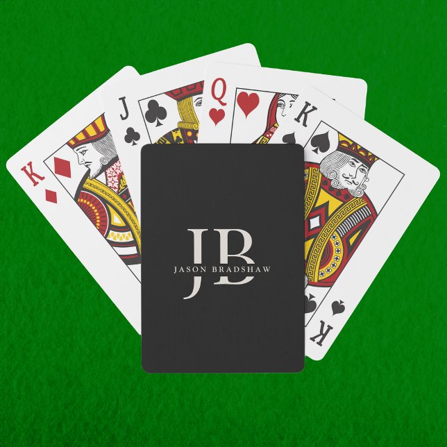 Classic Elegant Monogram and Name Black Playing Cards (Creator Uploaded)