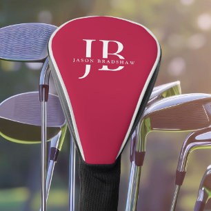 Classic Elegant Monogram and Name Red Golf Head Cover