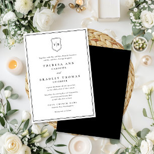 Classic Elegant Monogram Black Crest Wedding Invitation