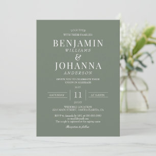 Classic Elegant Moss Green Wedding Invitation