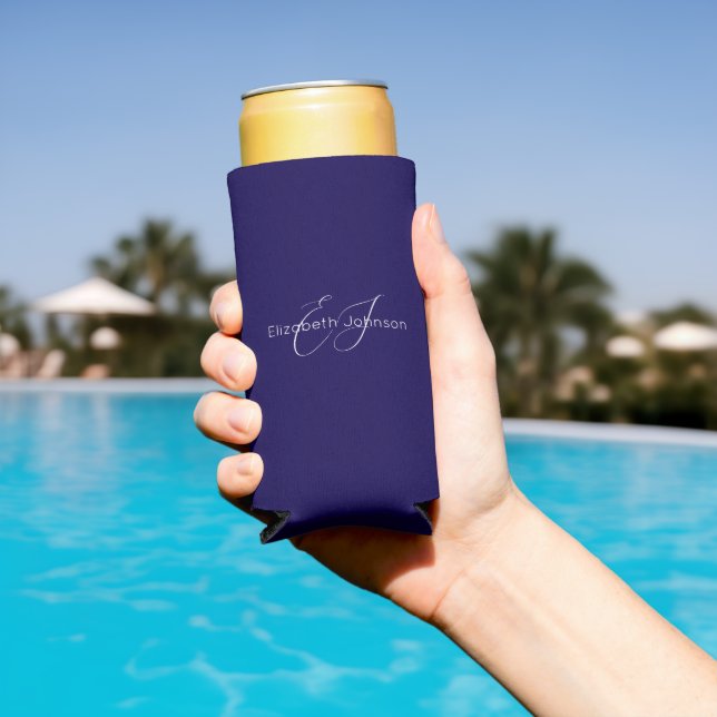 classic elegant name customised blue and white seltzer can cooler (In Situ Pool)