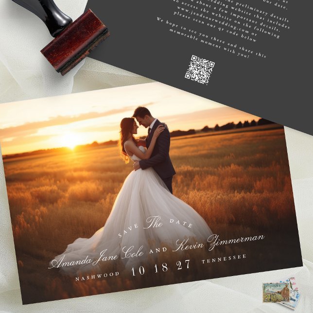 Classic Elegant Names Photo QR Code Website Save The Date (Creator Uploaded)