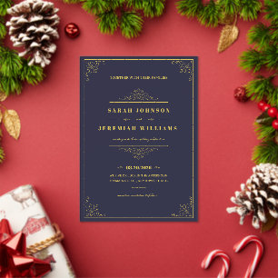 Classic Elegant navy-blue and Gold vintage Wedding Acrylic Invitations