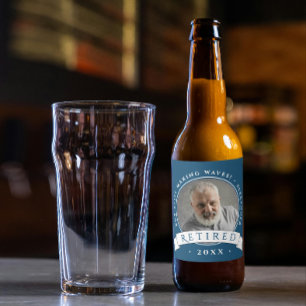 Classic Elegant Navy Blue Retire Grandfather Photo Beer Bottle Label