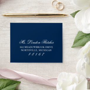 Classic Elegant Navy Blue Wedding Envelope