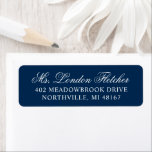 Classic Elegant Navy Blue Wedding Return Address<br><div class="desc">Formal navy blue wedding return address labels design features beautiful typography that combines a traditional flourished calligraphy script with classic block lettering.  Includes a decorative scroll design accent. The custom text can be personalised with your return address. Please shop our Classic Elegant Navy Blue Wedding Collection for coordinating designs.</div>