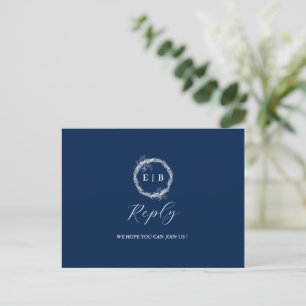 Classic Elegant Navy Blue wedding RSVP Postcard