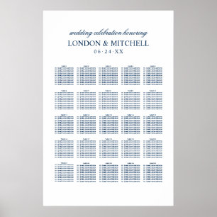 Classic Elegant Navy Blue Wedding Seating Poster