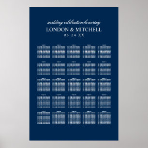 Classic Elegant Navy Blue Wedding Seating Poster