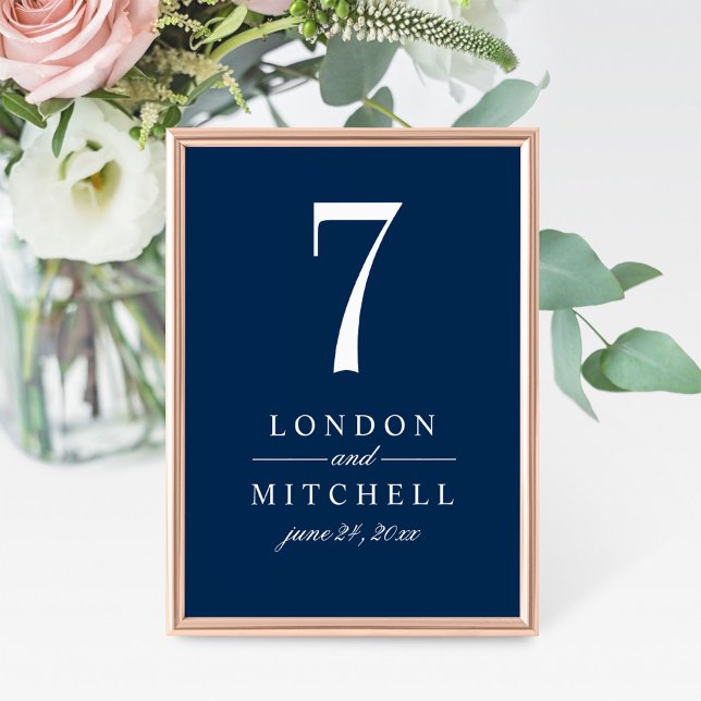 Classic Elegant Navy Blue Wedding Table Number (Creator Uploaded)