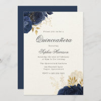 Classic Elegant Navy Midnight Rose Quinceanera
