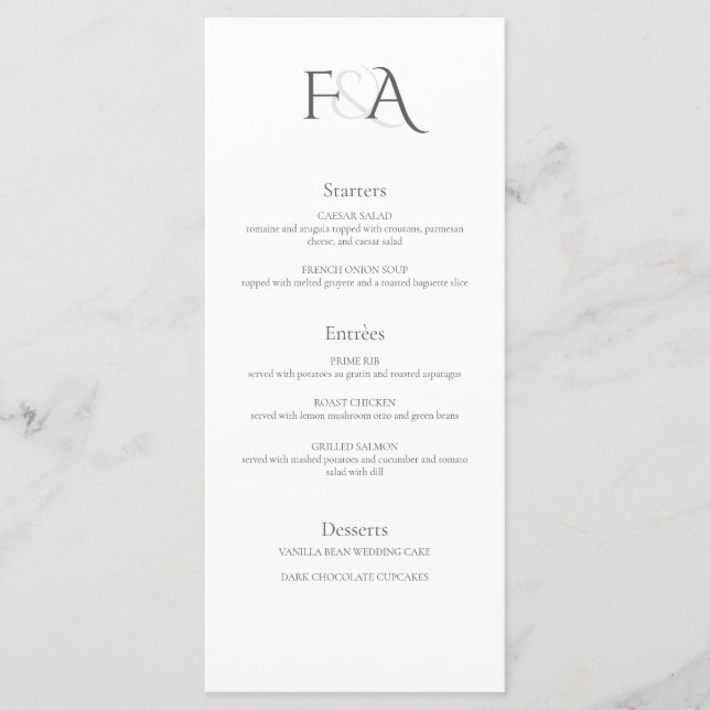 Classic Elegant Neutral Ampersand Monogram Wedding Menu (Front)