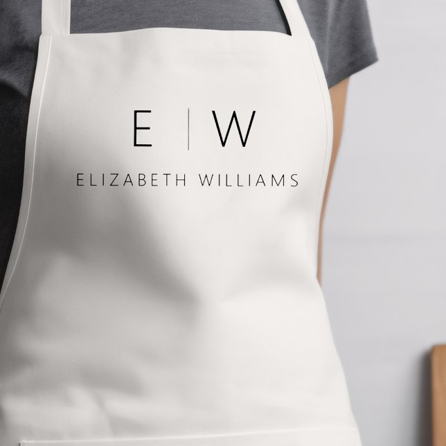 Classic Elegant Neutral Minimalist Monogram Name Apron (Creator Uploaded)