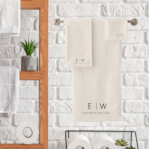 Classic Elegant Neutral Minimalist Monogram Name Bath Towel Set