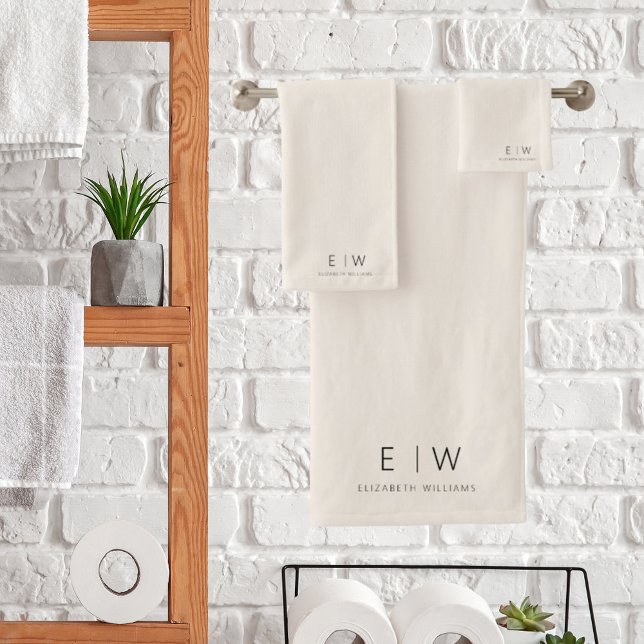 Classic Elegant Neutral Minimalist Monogram Name Bath Towel Set (Creator Uploaded)
