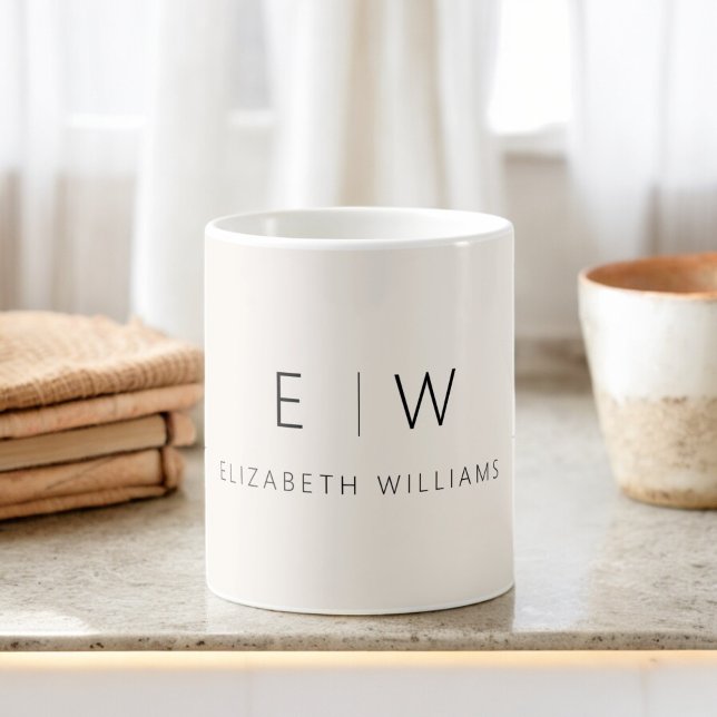 Classic Elegant Neutral Minimalist Monogram Name Coffee Mug (Creator Uploaded)