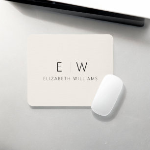 Classic Elegant Neutral Minimalist Monogram Name Mouse Mat
