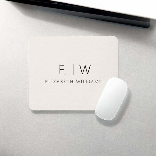 Classic Elegant Neutral Minimalist Monogram Name Mouse Mat (Creator Uploaded)