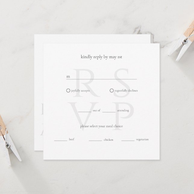 Classic Elegant Neutral Wedding RSVP Response Card (Front/Back In Situ)