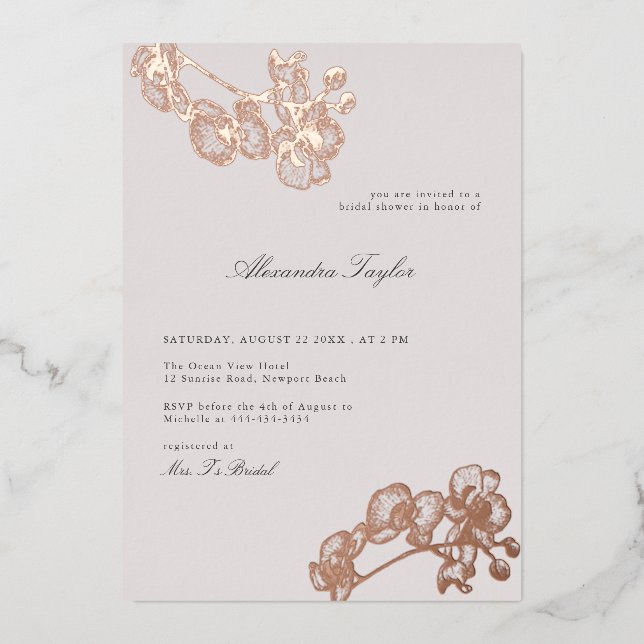 Classic Elegant Orchid Gold Floral Bridal Shower (Front)