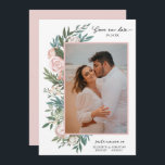 Classic Elegant Painted Floral 2 Photo | White Save The Date<br><div class="desc">These beautiful Save the Date photo cards feature a bohemian painted floral design in white, blush pink, peach, blue, and greens. The background colour can be customised to any colour you'd like (on both the back and the front). Text templates are included on the back of the card for further...</div>