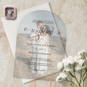 Classic Elegant Photo Black Script Arch Wedding Acrylic Invitations