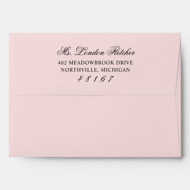 Classic Elegant Pink and Black Wedding Mailing Envelope (Back (Top Flap))