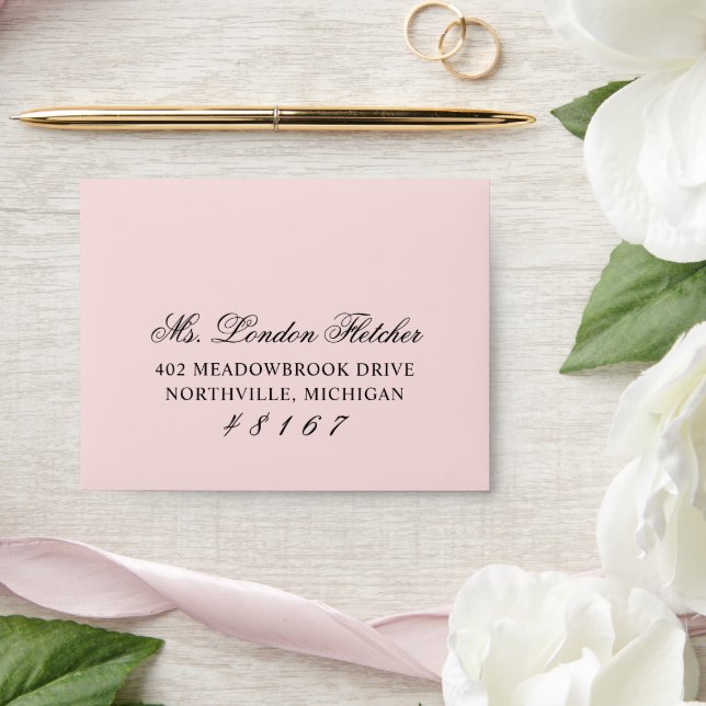 Classic Elegant Pink and Black Wedding Response Envelope (Wedding)