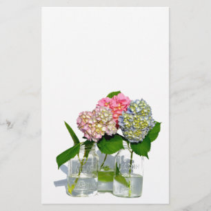 Classic elegant pink hydrangeas in mason jar stationery