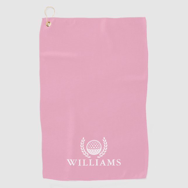 Classic Elegant Pink Personalised Name Monogram Golf Towel (Front)