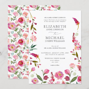 Classic Elegant Pink Watercolor Flowers Wedding Invitation