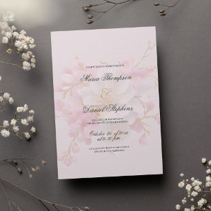 Classic elegant pink white gold floral wedding  invitation