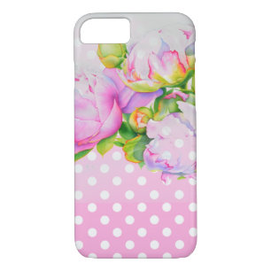 Classic elegant pink white peony floral polkadots iPhone 8/7 case