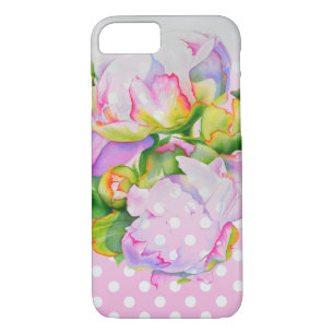Classic elegant pink white peony floral polkadots iPhone 8/7 case
