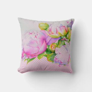 Classic elegant pink white peony floral watercolor cushion