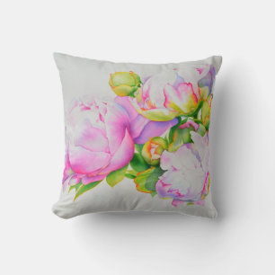 Classic elegant pink white peony floral watercolor cushion