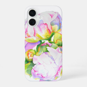 Classic elegant pink white peony floral watercolor iPhone 16 case
