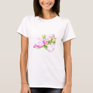 Classic elegant pink white peony floral watercolor T-Shirt