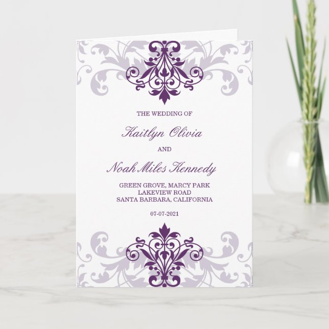 Classic & Elegant Plum Purple Ironworks Wedding Programme (Front)