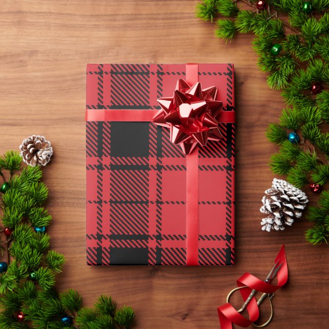 Classic Elegant Red and Black Plaid Tartan Holiday Wrapping Paper (Holiday Gift)