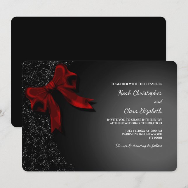 Classic Elegant Red Bow - Modern Minimalist Invitation (Front/Back)