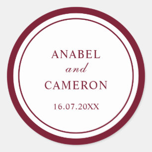Classic Elegant Red Burgundy Frame Wedding Round Sticker