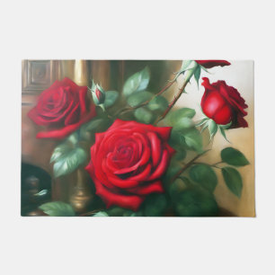 Classic Elegant Red Roses Art Doormat