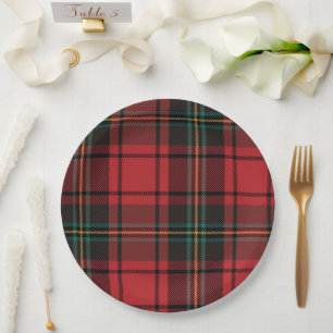 Classic Elegant Red Tartan Christmas Holiday Paper Plate