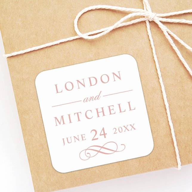 Classic Elegant Rose Gold Custom Wedding Monogram Square Sticker (Creator Uploaded)
