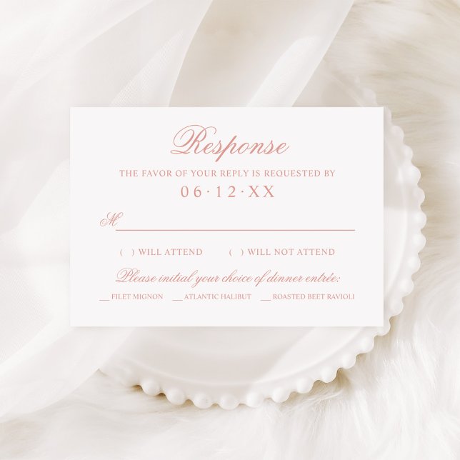 Classic Elegant Rose Gold Wedding Dinner Options RSVP Card (Creator Uploaded)