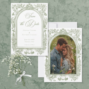 Classic Elegant Sage Arch Frame Photo Wedding Save The Date