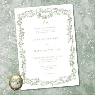 Classic Elegant Sage Delicate Floral Frame Wedding Invitation