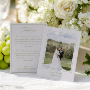 Classic Elegant Sage Green & Beige Wedding Photo Thank You Card